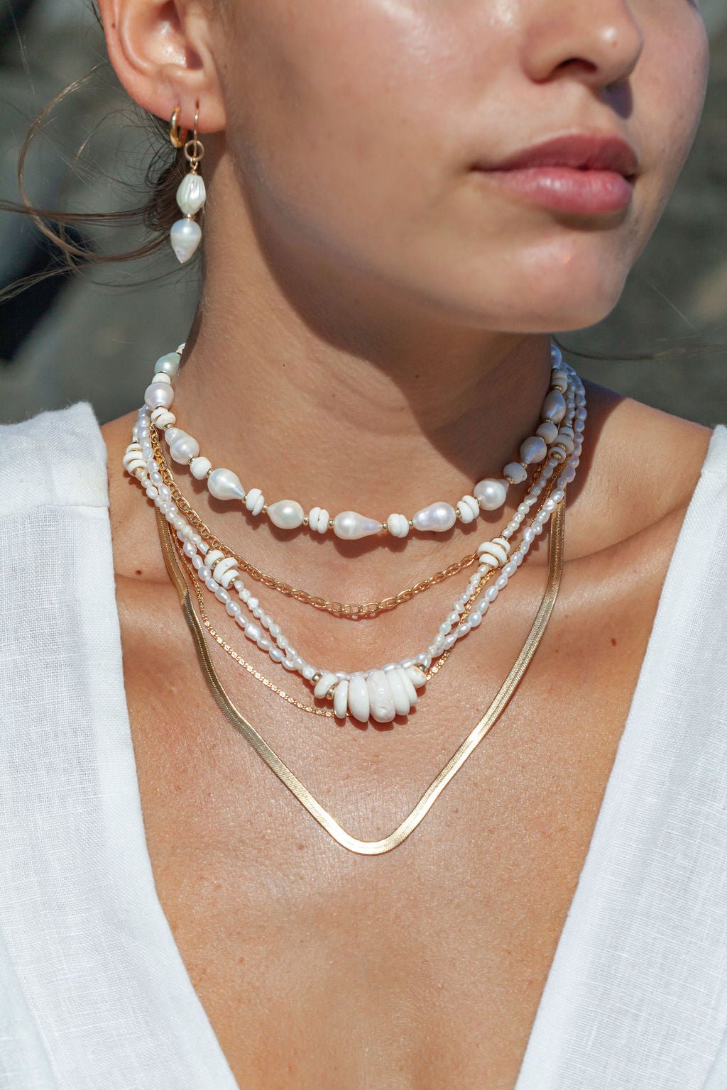 Asymmetrical Pikake & Pearl Earrings - Huali