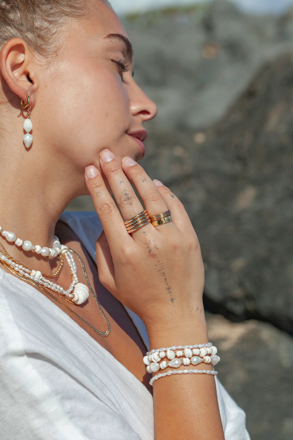 Asymmetrical Pikake & Pearl Earrings - Huali