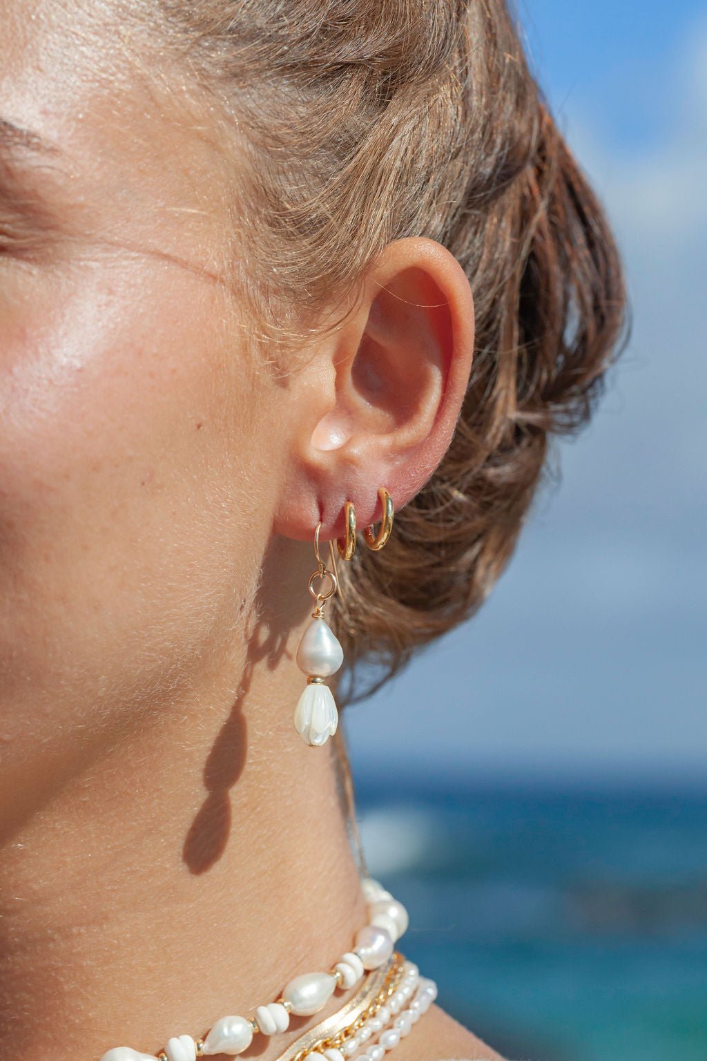 Asymmetrical Pikake & Pearl Earrings - Huali