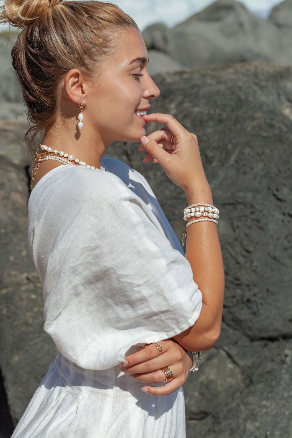 Asymmetrical Pikake & Pearl Earrings - Huali