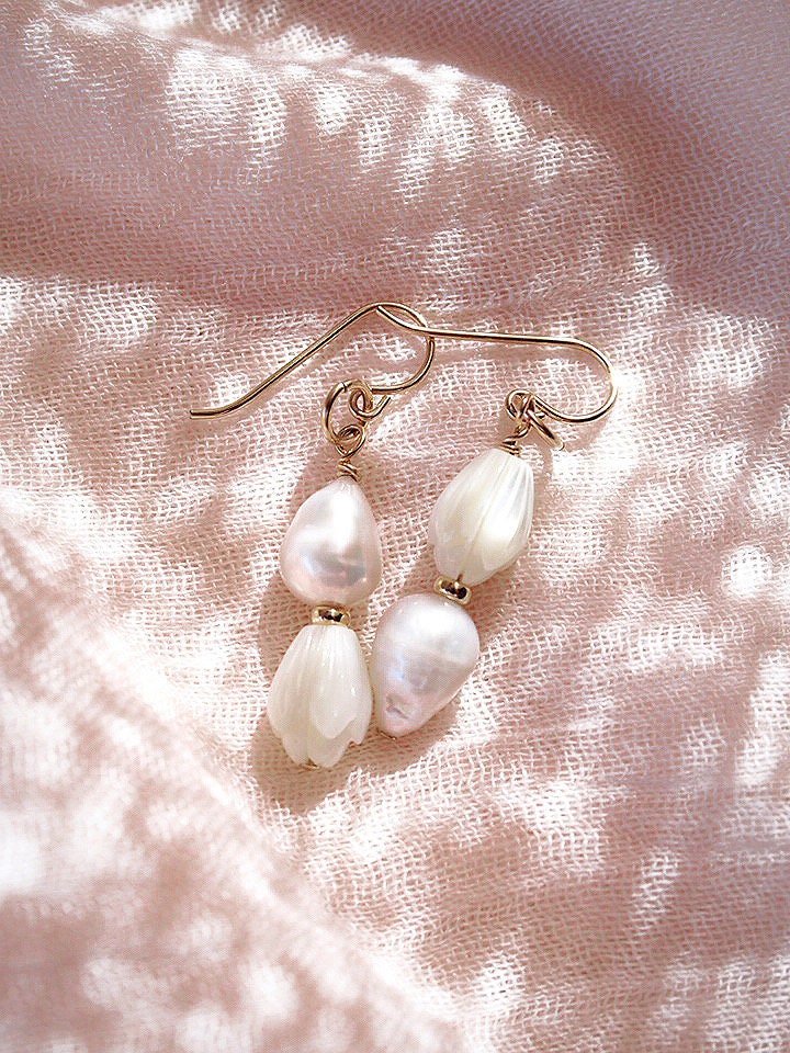 Asymmetrical Pikake & Pearl Earrings - Huali