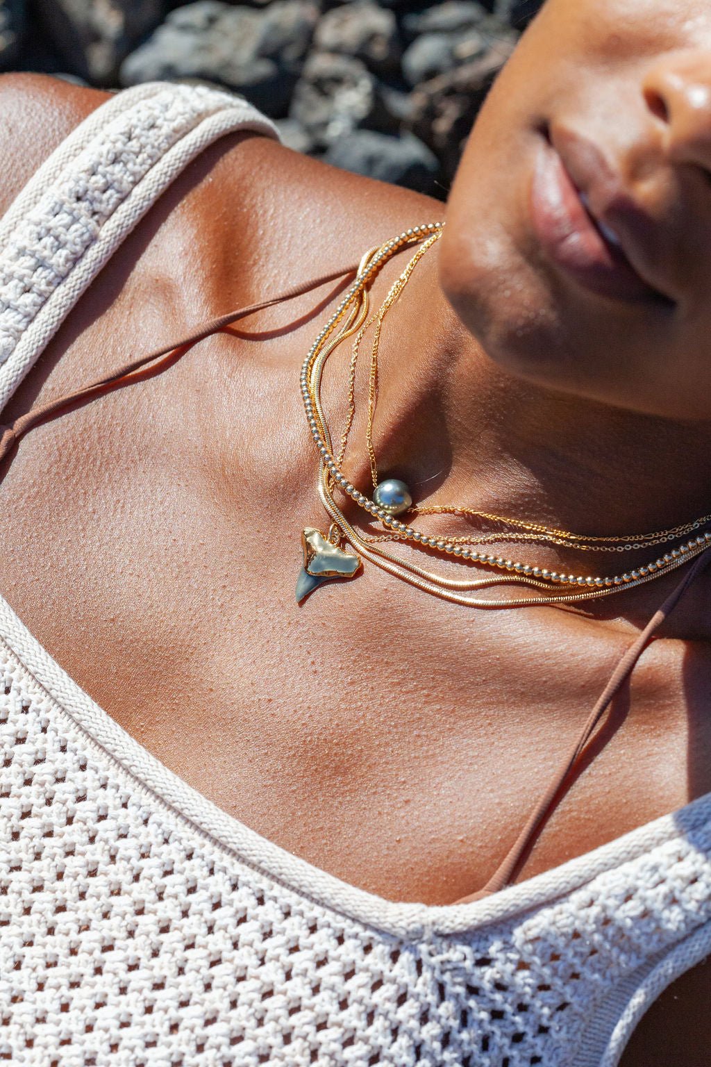 Black Gold Dipped Shark Tooth Necklace - Mano Niho Kahi Black