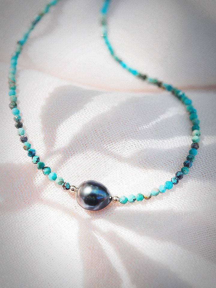 Dainty Turquoise Tahitian Pearl Choker Necklace - Ipo