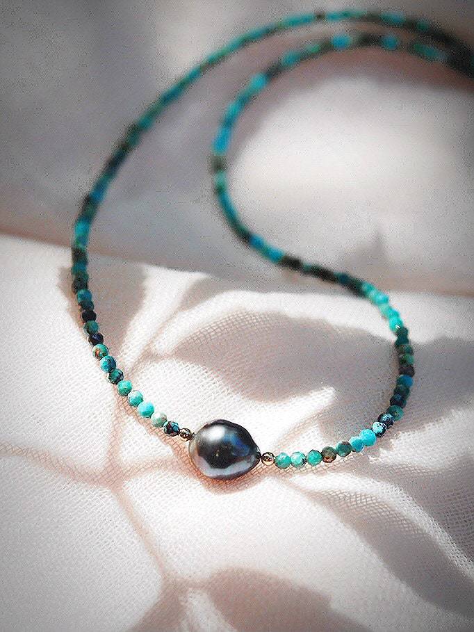 Dainty Turquoise Tahitian Pearl Choker Necklace - Ipo