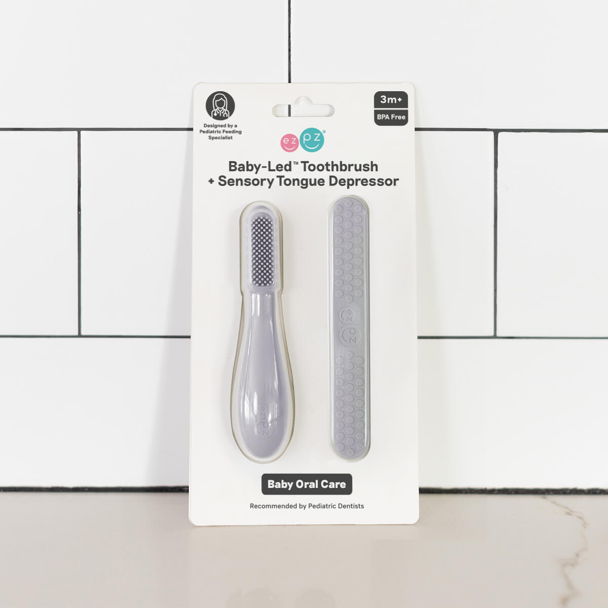 Baby-Led™ Toothbrush + Tongue Depressor in Pewter