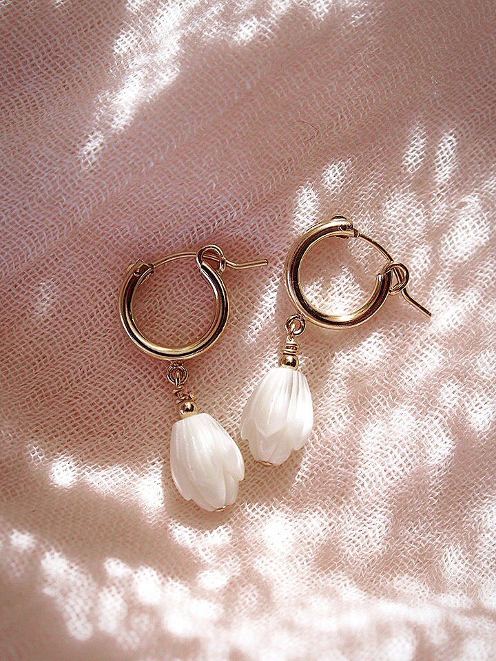 Gold Filled Latch Pikake Hoop Earrings - Healani