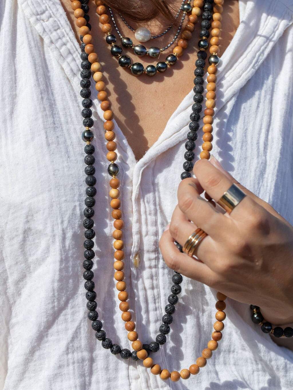Long Sandalwood Tahitian Pearl Necklace - Ainalani