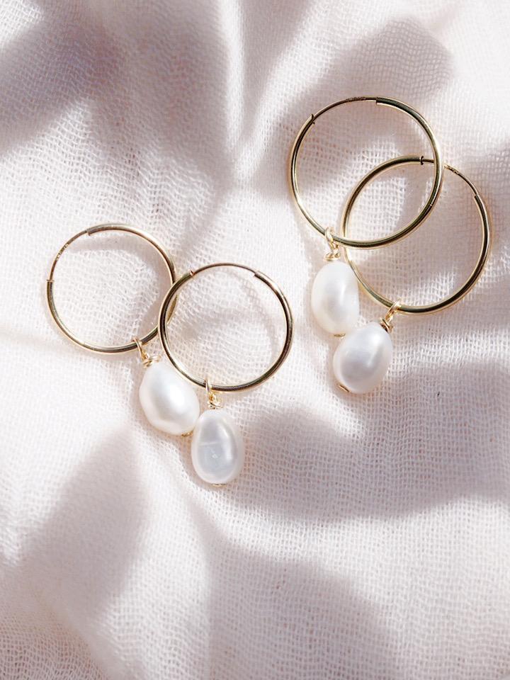 Pearl Gold Hoop Earrings - Keilani